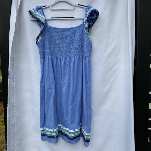 Sail to Sable Sundress Size XL Cornflower blue with green navy white trim - Picture 4 of 4